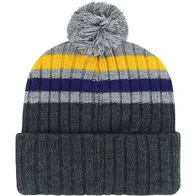 Men's '47 Charcoal LSU Tigers Stack Striped Cuffed Knit Hat with Pom