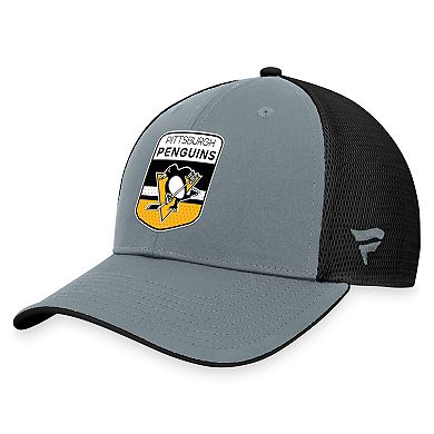 Men's Fanatics Branded  Gray/Black Pittsburgh Penguins Authentic Pro Home Ice Trucker Adjustable Hat