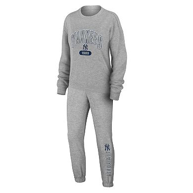 Women's WEAR by Erin Andrews Gray New York Yankees Plus Size Knitted Lounge Set
