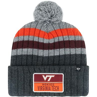 Men's '47 Charcoal Virginia Tech Hokies Stack Striped Cuffed Knit Hat with Pom