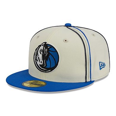 Men's New Era Cream/Blue Dallas Mavericks Piping 2-Tone 59FIFTY Fitted Hat