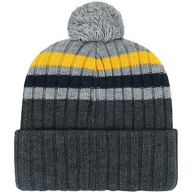 Men's '47 Charcoal West Virginia Mountaineers Stack Striped Cuffed Knit Hat with Pom