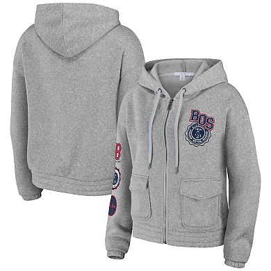 Women's WEAR by Erin Andrews Gray Boston Red Sox Full-Zip Hoodie