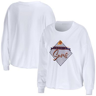 Women's WEAR by Erin Andrews White Phoenix Suns Cropped Long Sleeve T-Shirt