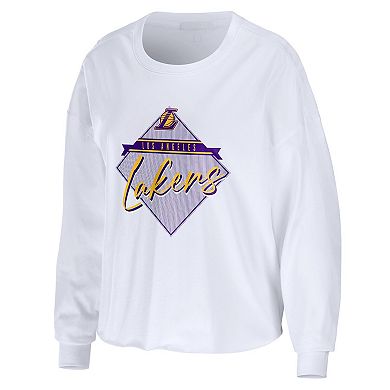 Women's WEAR by Erin Andrews White Los Angeles Lakers Cropped Long Sleeve T-Shirt