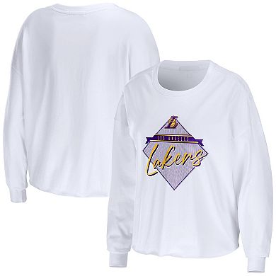 Women's WEAR by Erin Andrews White Los Angeles Lakers Cropped Long Sleeve T-Shirt
