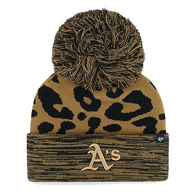 Women's '47 Oakland Athletics Leopard Rosette Cuffed Knit Hat with Pom