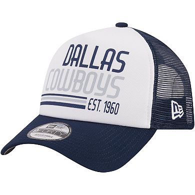 Men's New Era White/Navy Dallas Cowboys Stacked A-Frame Trucker 9FORTY Adjustable Hat