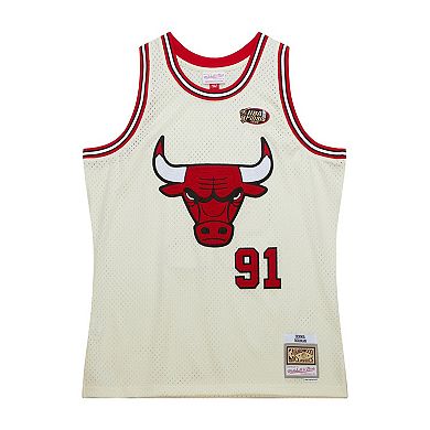 Men's Mitchell & Ness Dennis Rodman Cream Chicago Bulls Chainstitch Swingman Jersey