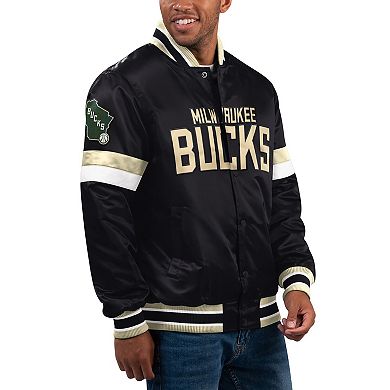 Men's Starter Black Milwaukee Bucks Home Game Satin Full-Snap Varsity Jacket