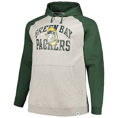 Men's Profile Heather Gray/Green Green Bay Packers Big & Tall Favorite Arch Throwback Raglan Pullover Hoodie