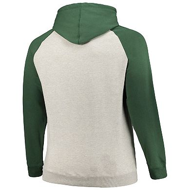 Men's Profile Heather Gray/Green Green Bay Packers Big & Tall Favorite Arch Throwback Raglan Pullover Hoodie