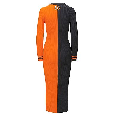 Women's STAUD Black/Orange Cincinnati Bengals Shoko Knit Button-Up Sweater Dress