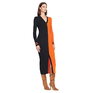 Women's STAUD Black/Orange Cincinnati Bengals Shoko Knit Button-Up Sweater Dress