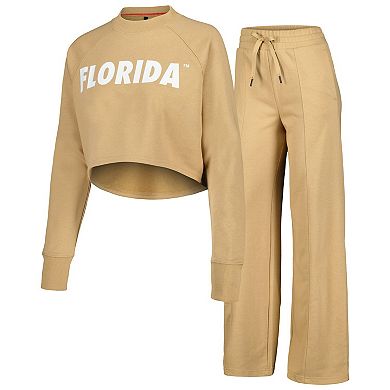 Women's Tan Florida Gators Raglan Cropped Sweatshirt & Sweatpants Set