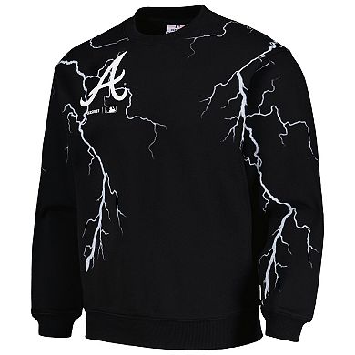 Men's PLEASURES  Black Atlanta Braves Lightning Crewneck Pullover Sweatshirt