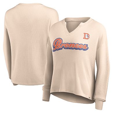 Women's Fanatics Branded Tan Denver Broncos Go For It Notch Neck Waffle Knit Long Sleeve T-Shirt