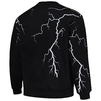 Men's PLEASURES  Black Los Angeles Dodgers Lightning Crewneck Pullover Sweatshirt