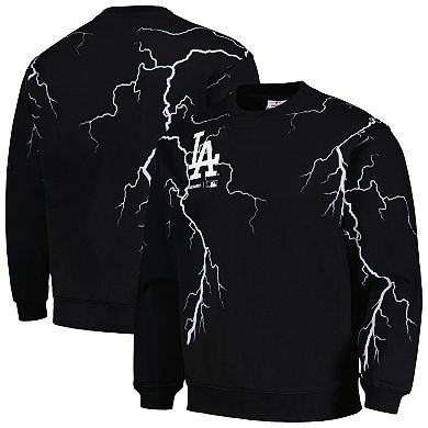 Men's PLEASURES  Black Los Angeles Dodgers Lightning Crewneck Pullover Sweatshirt