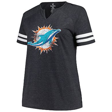 Women's Fanatics Branded Heather Charcoal Miami Dolphins Plus Size Logo Notch Neck Raglan Sleeve T-Shirt