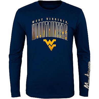 Preschool Navy/Gold West Virginia Mountaineers Fan Wave Short & Long Sleeve T-Shirt Combo Pack