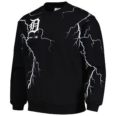 Men's PLEASURES  Black Detroit Tigers Lightning Crewneck Pullover Sweatshirt