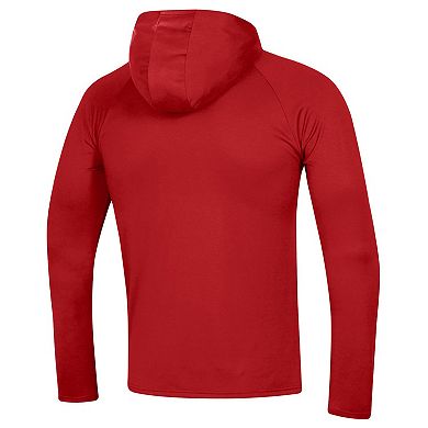 Men's Under Armour Red Wisconsin Badgers 2023 Sideline Tech Hooded Raglan Long Sleeve T-Shirt
