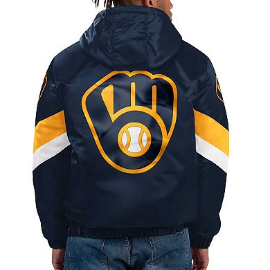 Men's Starter Navy Milwaukee Brewers Force Play II Half-Zip Hooded Jacket