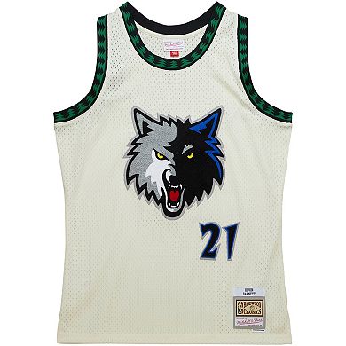 Men's Mitchell & Ness Kevin Garnett Cream Minnesota Timberwolves Chainstitch Swingman Jersey