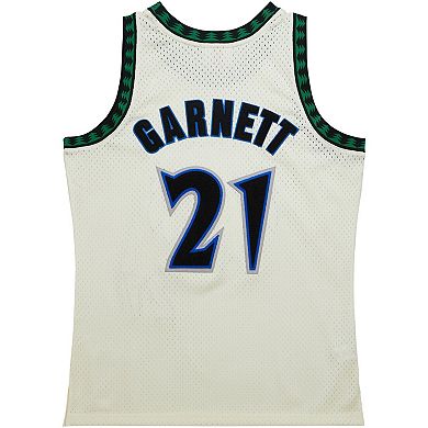 Men's Mitchell & Ness Kevin Garnett Cream Minnesota Timberwolves Chainstitch Swingman Jersey