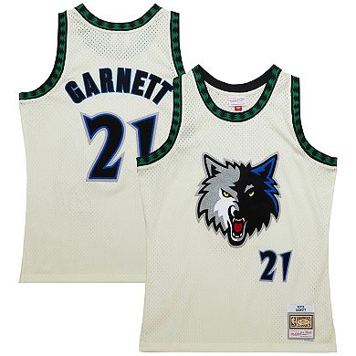 Men's Mitchell & Ness Kevin Garnett Cream Minnesota Timberwolves Chainstitch Swingman Jersey