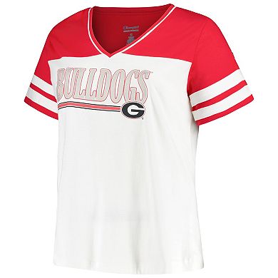Women's Profile  White/Red Georgia Bulldogs Plus Size Field Game V-Neck T-Shirt
