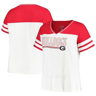 Women's Profile  White/Red Georgia Bulldogs Plus Size Field Game V-Neck T-Shirt