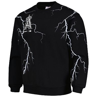 Men's PLEASURES  Black Los Angeles Angels Lightning Crewneck Pullover Sweatshirt