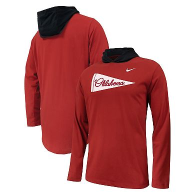 Youth Nike Crimson Oklahoma Sooners Sideline Performance Long Sleeve Hoodie T-Shirt