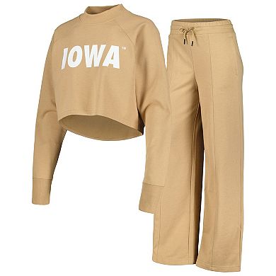Women's Tan Iowa Hawkeyes Raglan Cropped Sweatshirt & Sweatpants Set