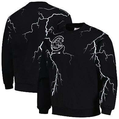 Men's PLEASURES  Black Chicago Cubs Lightning Crewneck Pullover Sweatshirt