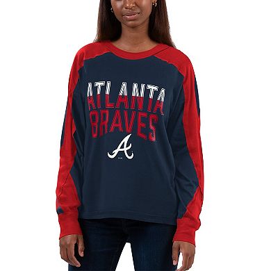 Women's G-III 4Her by Carl Banks Navy/Red Atlanta Braves Smash Raglan Long Sleeve T-Shirt