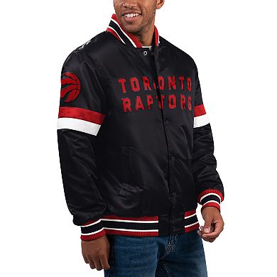 Men's Starter Black Toronto Raptors Home Game Satin Full-Snap Varsity Jacket