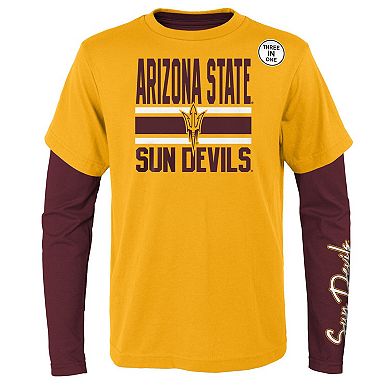 Preschool Maroon/Gold Arizona State Sun Devils Fan Wave Short & Long Sleeve T-Shirt Combo Pack