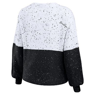 Women's WEAR by Erin Andrews White/Black Brooklyn Nets Color-Block Pullover Sweater