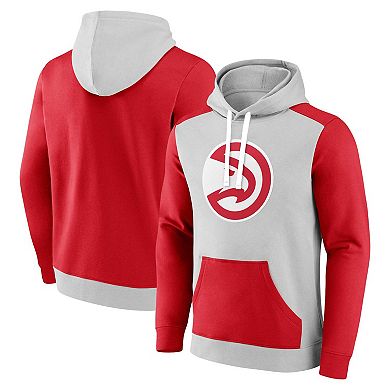 Men's Fanatics Branded Gray/Red Atlanta Hawks Arctic Colorblock Pullover Hoodie