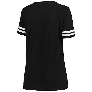Women's Fanatics Branded Black New Orleans Saints Plus Size Logo Notch Neck Raglan Sleeve T-Shirt