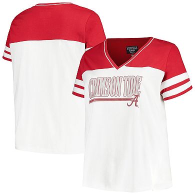 Women's Profile  White/Crimson Alabama Crimson Tide Plus Size Field Game V-Neck T-Shirt