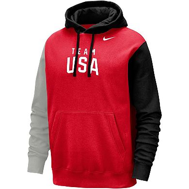 Men's Nike Red/Black Team USA Colorblock Club Pullover Hoodie