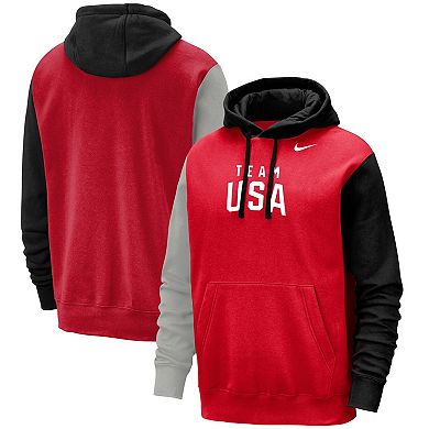Men's Nike Red/Black Team USA Colorblock Club Pullover Hoodie