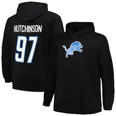 Men's Fanatics Branded Aidan Hutchinson Black Detroit Lions Big & Tall Fleece Name & Number Pullover Hoodie