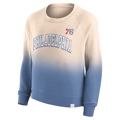 Women's Fanatics Branded Tan/Royal Philadelphia 76ers Lounge Arch Raglan Pullover Sweatshirt