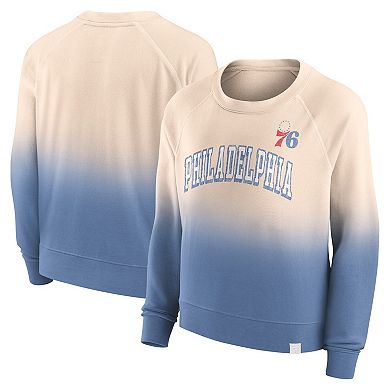 Women's Fanatics Branded Tan/Royal Philadelphia 76ers Lounge Arch Raglan Pullover Sweatshirt