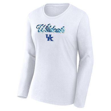 Women's Fanatics Branded White Kentucky Wildcats Double Team Script Long Sleeve T-Shirt